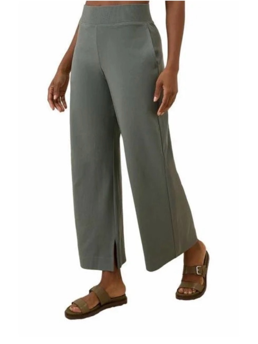 Pact Women's Organic Cotton Airplane Wide Leg Split-Hem Pant Olive Green - Small